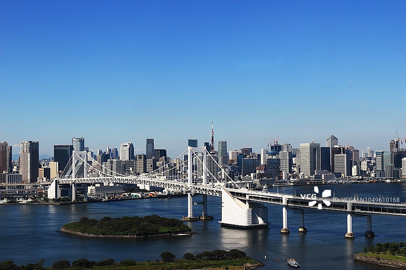 东京湾彩虹桥及市中心建筑群图片素材