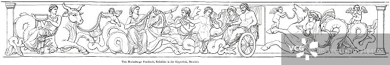 海神波塞冬和安菲特里特的婚礼木刻图片素材