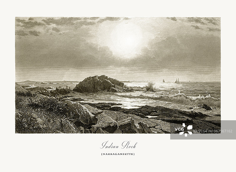 印第安岩，纳拉甘西特，普罗维登斯，罗德岛，美国，美国维多利亚版画，1872年图片素材