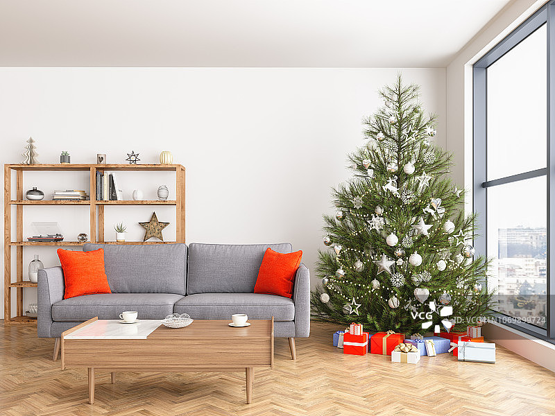 圣诞树，礼物和沙发图片素材
