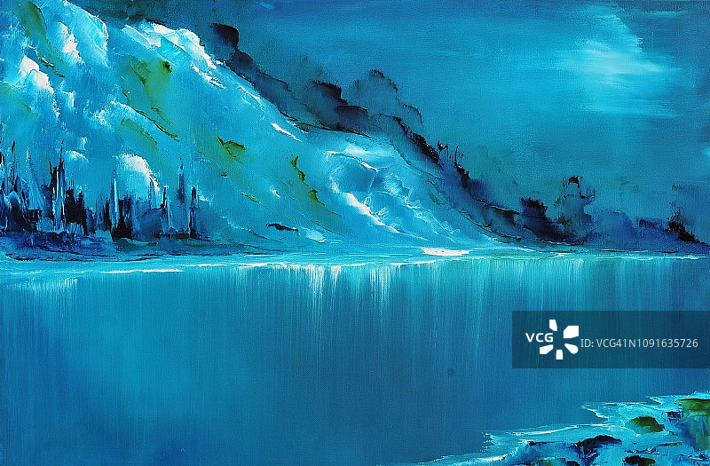 当代艺术绘画中的蓝色抽象山水图片素材