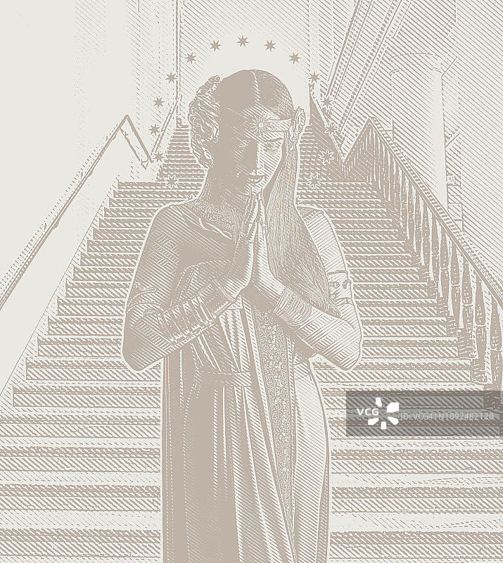 精神上的女人祈祷和楼梯图片素材