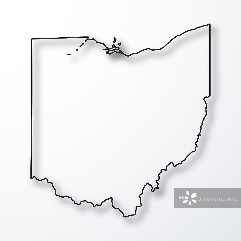 俄亥俄州地图-黑色轮廓与阴影在白色的背景图片素材