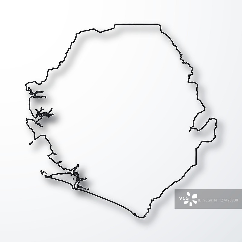 塞拉利昂地图-黑色的轮廓与阴影在白色的背景图片素材