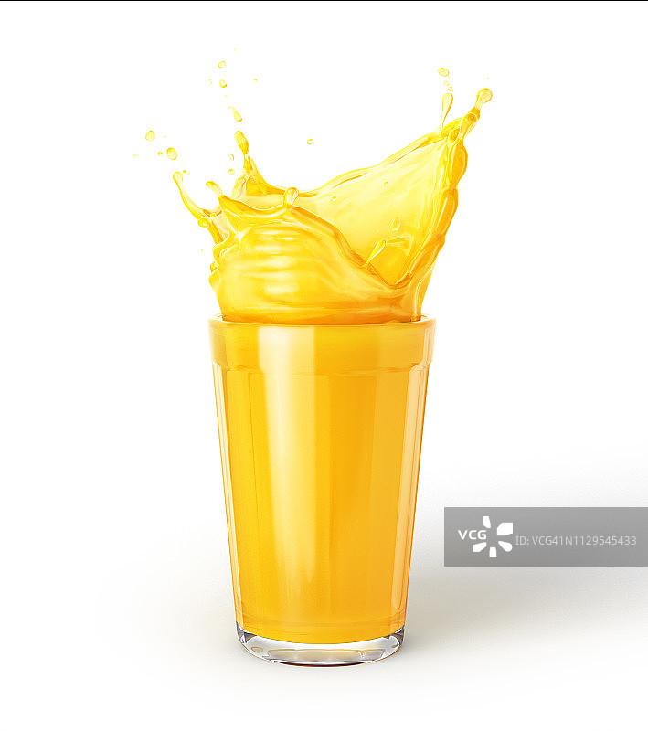 一杯带喷溅的橙汁和插图图片素材
