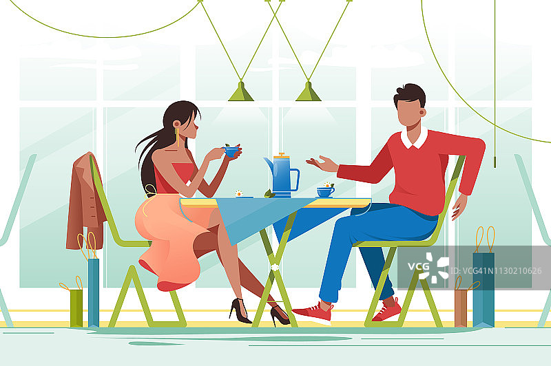 平淡的年轻情侣在咖啡馆约会。图片素材