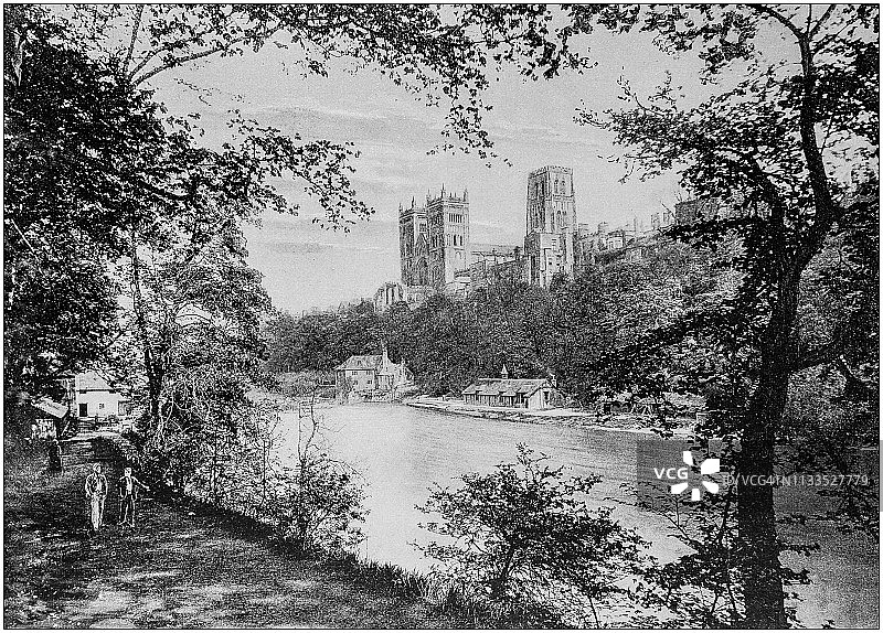 英格兰和威尔士的古老黑白照片:达勒姆大教堂图片素材