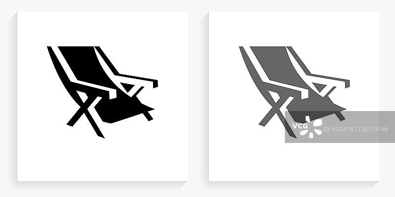 沙滩椅黑白方形图标图片素材