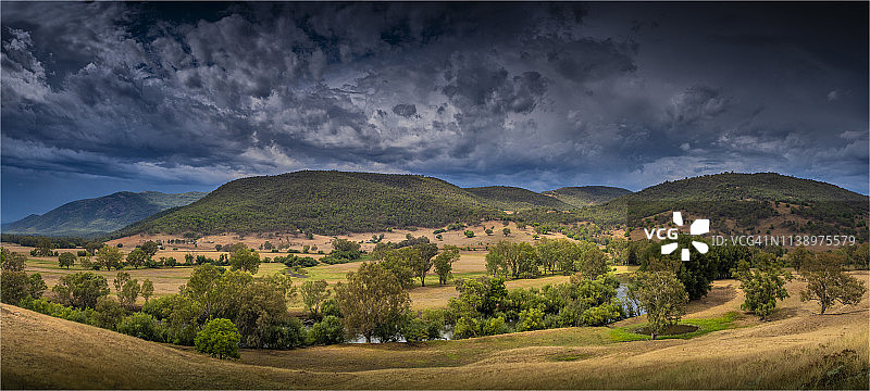 澳大利亚新南威尔士州南部的阿尔卑斯高地，在Jingellic河路上的上墨累河的乡村景色。图片素材