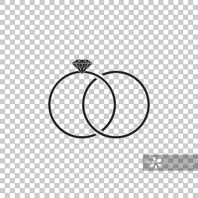 婚戒图标孤立在透明的背景。新娘和新郎的珠宝标志。婚姻图标。钻石戒指。平面设计。矢量图图片素材