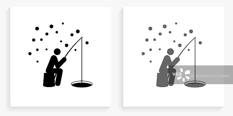 钓鱼在雪黑色和白色的正方形图标图片素材