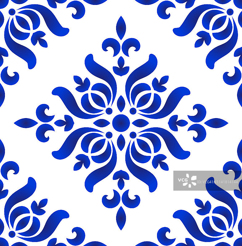 蓝白相间的装饰性花卉图案图片素材