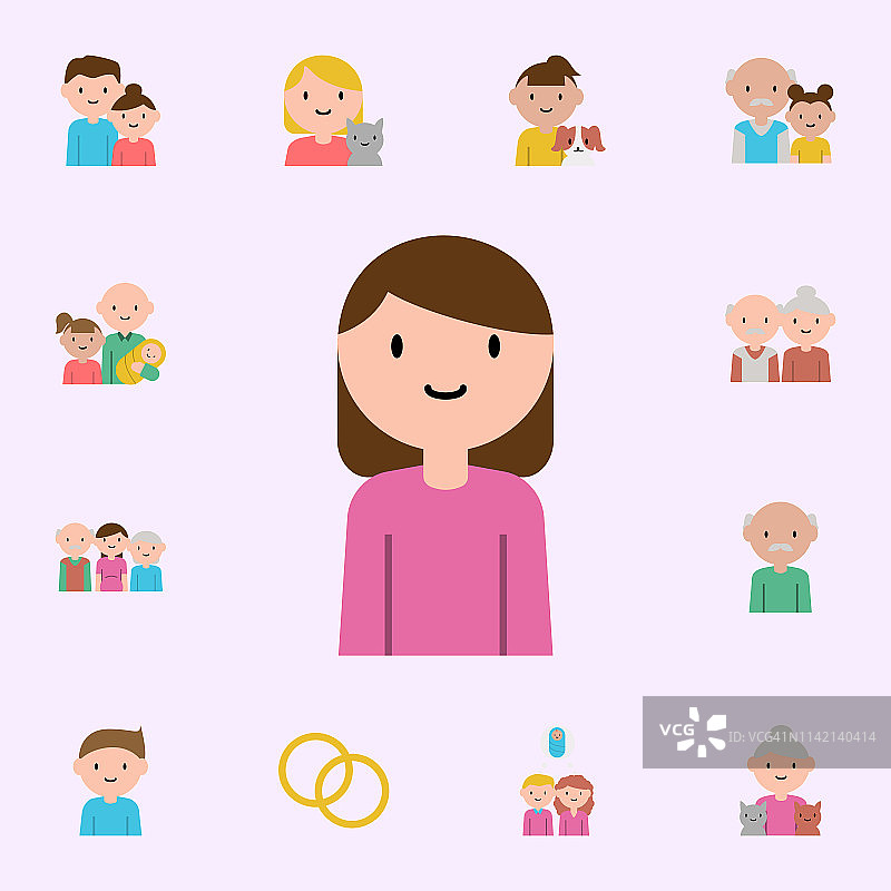 家庭，母亲卡通偶像。家庭图标通用设置为网络和移动图片素材