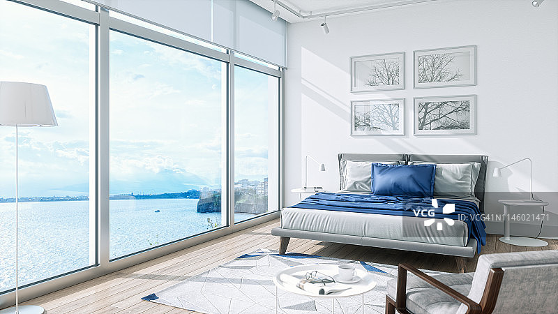 现代卧室内景海景图片素材