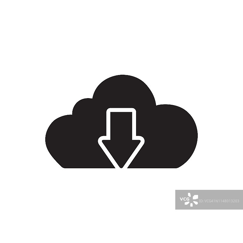 云下载图标在平面风格矢量图标的应用程序，用户界面，网站。多云黑色图标说明图片素材