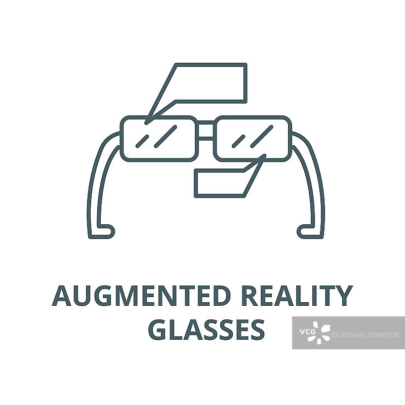 增强现实眼镜矢量线图标，线性概念，轮廓符号，符号图片素材