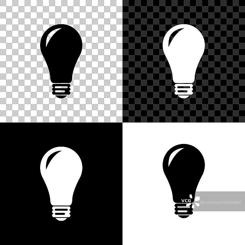 灯泡图标孤立在黑色，白色和透明的背景。能量和理念的象征。灯电。矢量图图片素材