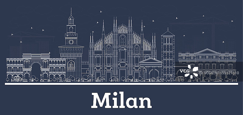 用白色建筑勾勒出意大利米兰城市的天际线。图片素材