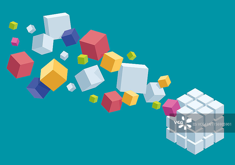 一个混乱和有组织的彩色立方体的设计组成图片素材