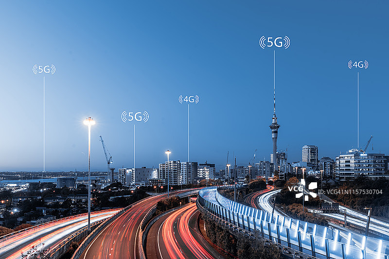 新西兰奥克兰科技城市网络5G大数据鸟瞰图图片素材