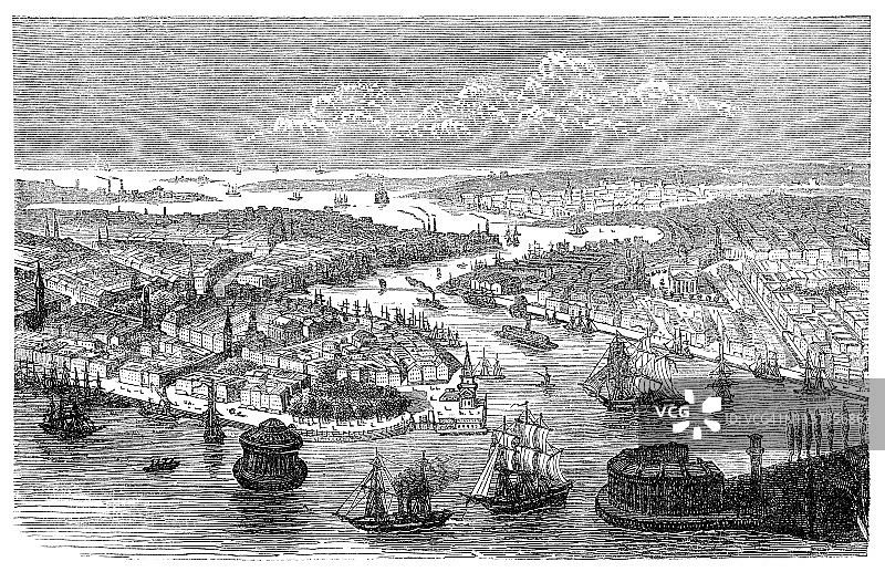 纽约鸟瞰图1887图片素材