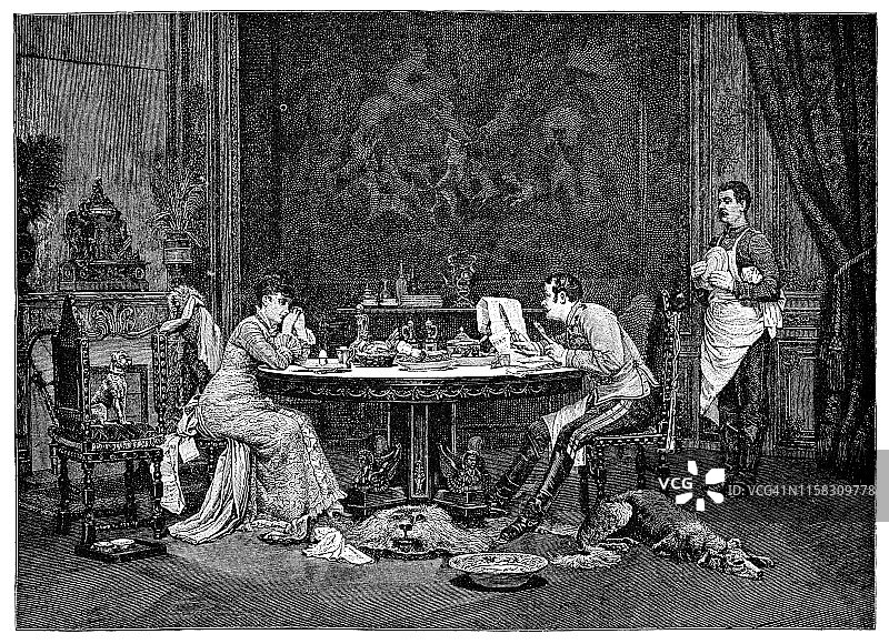 路易·奥古斯特·乔治·Loustaunau的《疏忽的丈夫》——19世纪图片素材