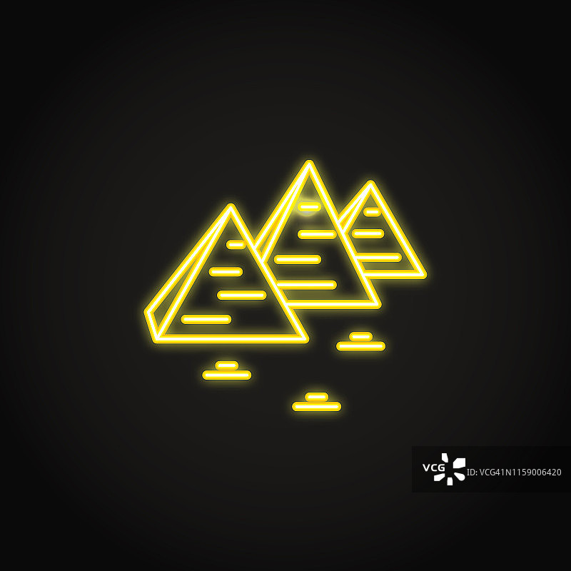 埃及金字塔在发光的霓虹灯风格图标图片素材