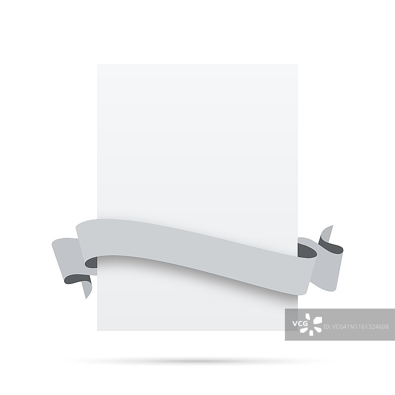 灰色丝带，在空白的白色标签-设计元素图片素材