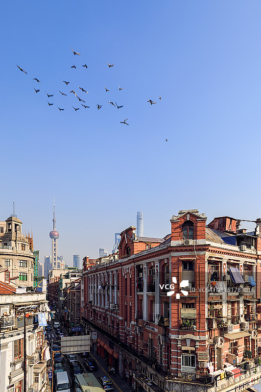 上海城市景观和城市天际线鸟瞰图图片素材