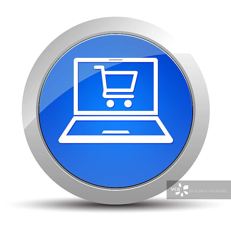 网上购物车笔记本电脑图标蓝色圆形按钮插图图片素材