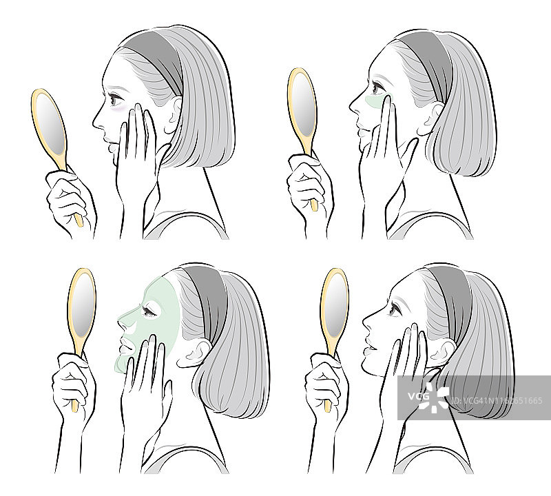 一个女人做皮肤护理的插图图片素材