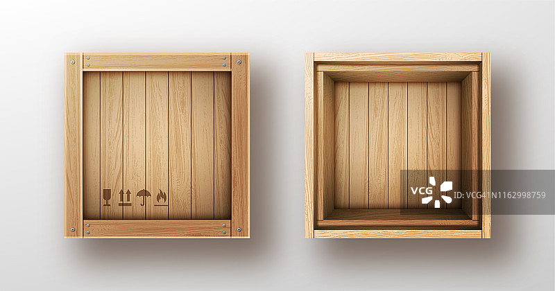 木盒打开和关闭的现实向量图片素材