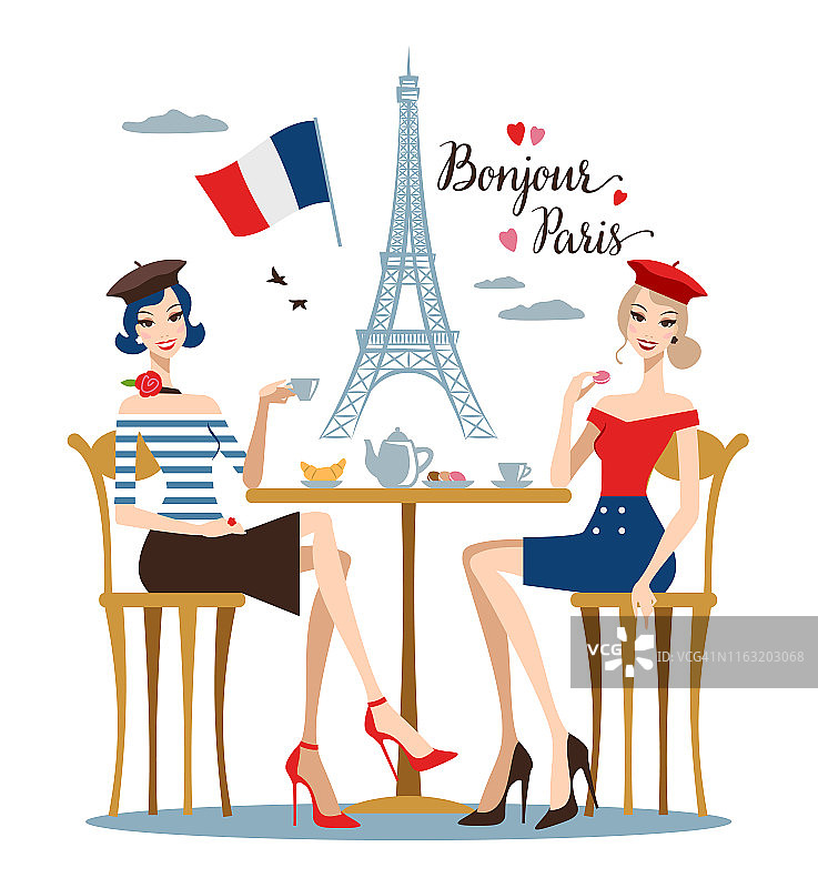 两个年轻女人在巴黎的咖啡馆里图片素材