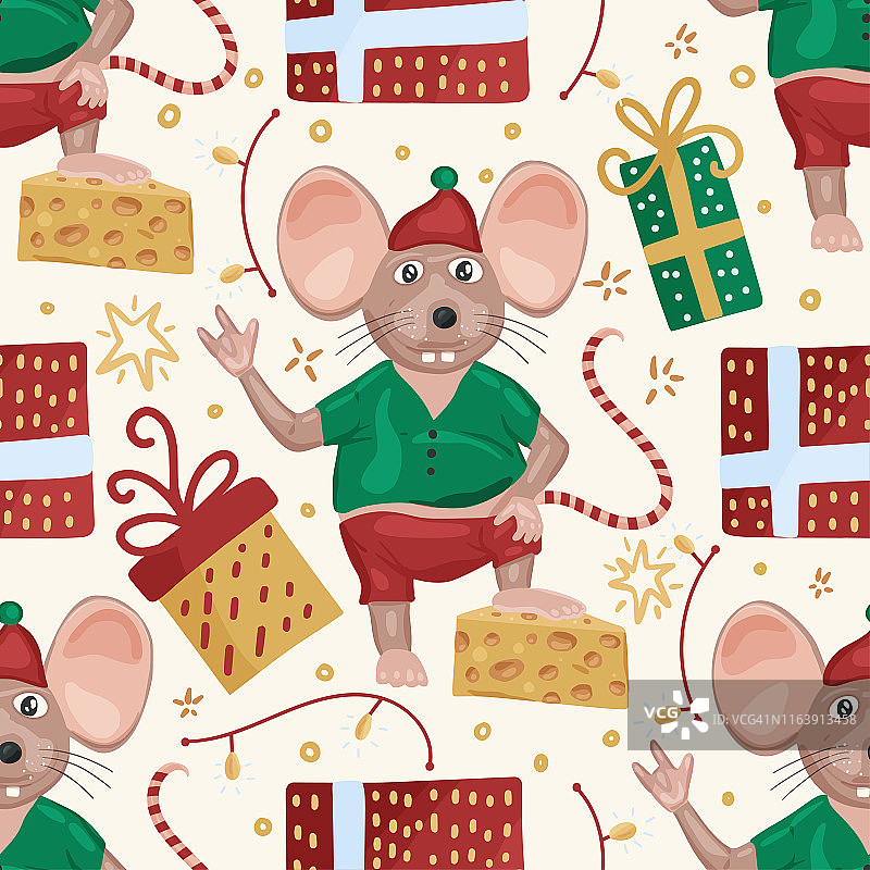 圣诞矢量老鼠。卡通插图。图片素材