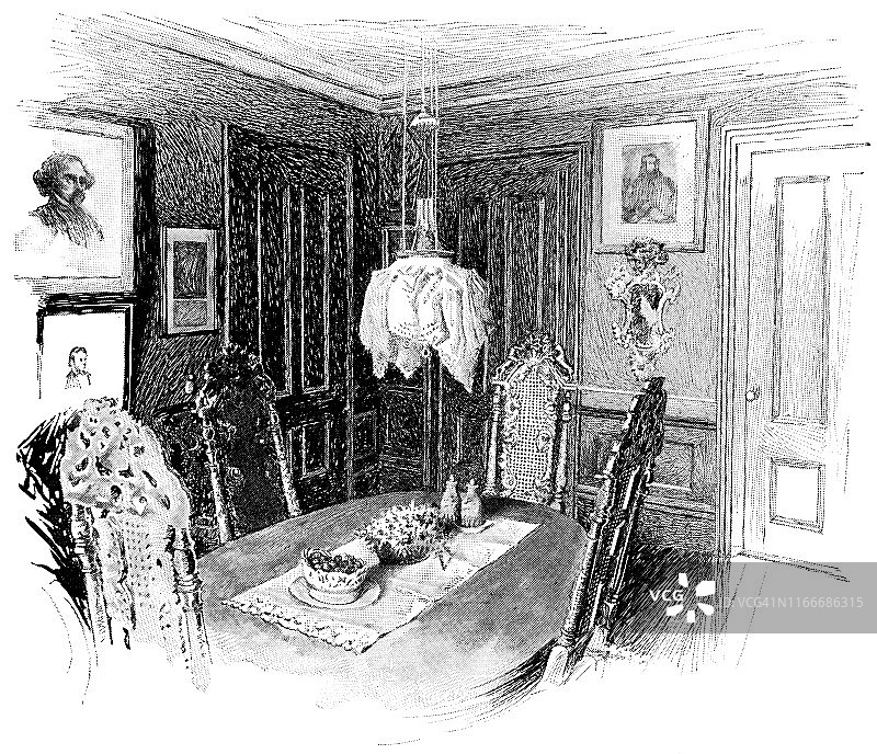 詹姆斯·t·菲尔德家的餐厅在波士顿，马萨诸塞州，美国，19世纪图片素材