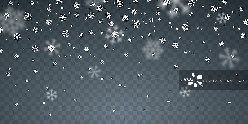 圣诞节下雪了。雪花落在黑暗的背景上。降雪。矢量图图片素材