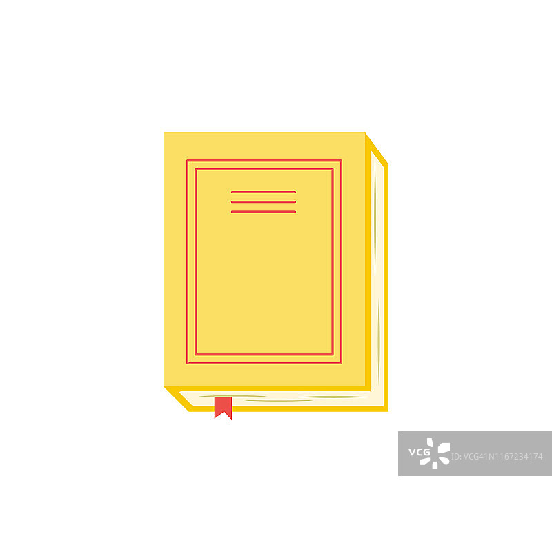 闭纸书或日记与黄色精装和红色书签孤立在白色背景。图片素材