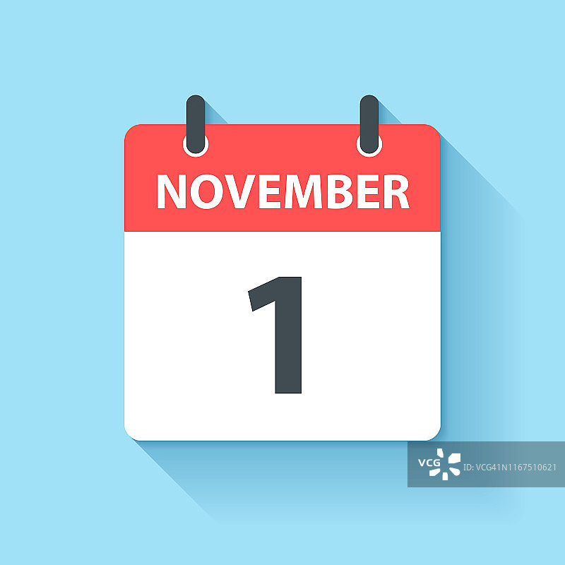 11月1日-平面设计风格的每日日历图标图片素材