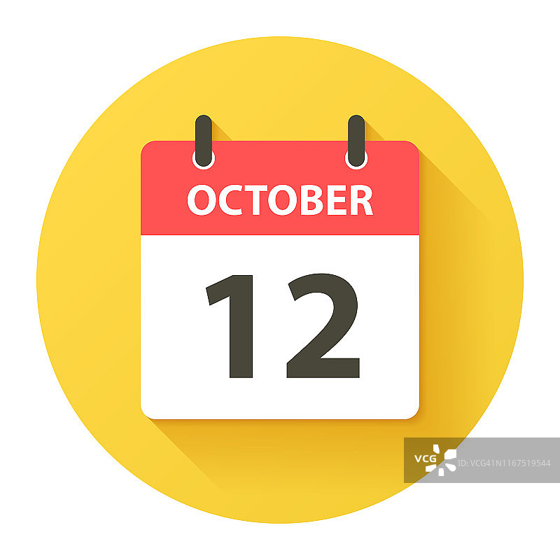 10月12日-圆形每日日历图标在平面设计风格图片素材