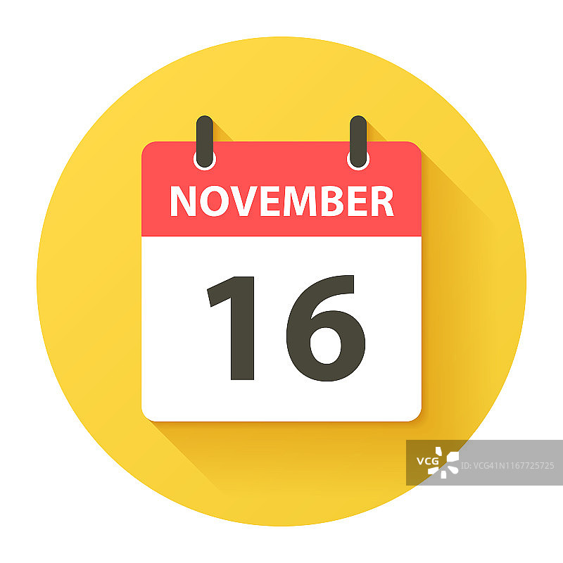 11月16日-圆形每日日历图标在平面设计风格图片素材