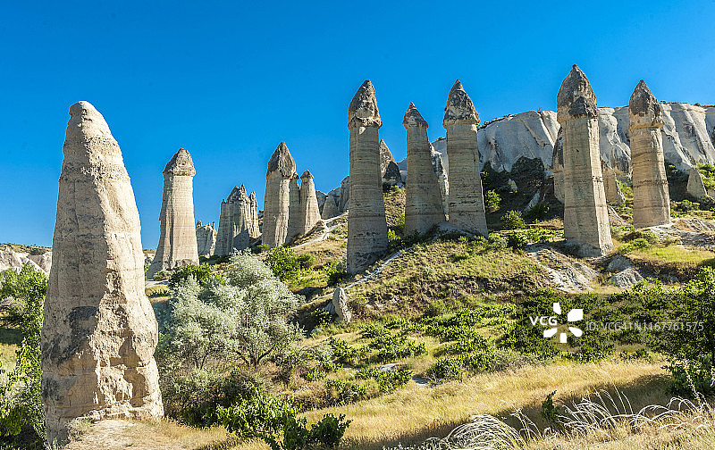 土耳其，戈雷米国家公园和卡帕多西亚的岩石遗址，爱谷(或白谷)和阴茎形状的hoodoos(联合国教科文组织世界遗产)图片素材