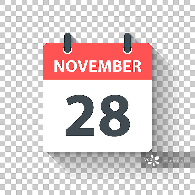 11月28日-平面设计风格的每日日历图标图片素材