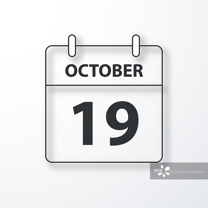 10月19日-每日日历-黑色轮廓与白色背景阴影图片素材