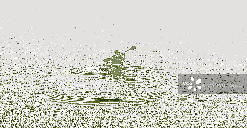 一个人在湖上划皮划艇图片素材
