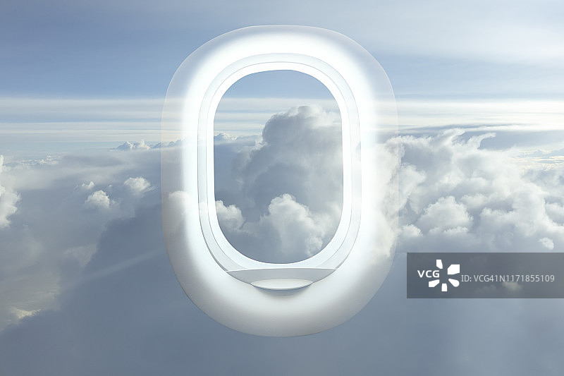 飞机的窗口座位覆盖云和黄昏云鸟瞰图图片素材