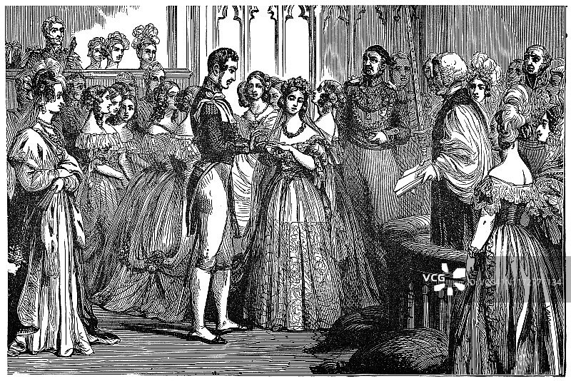维多利亚一世，英格兰女王和萨克森-科堡-哥达王子阿尔伯特的婚礼——19世纪图片素材