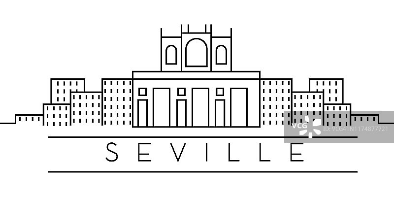 欧洲城市，塞维利亚线图标上的白色背景图片素材