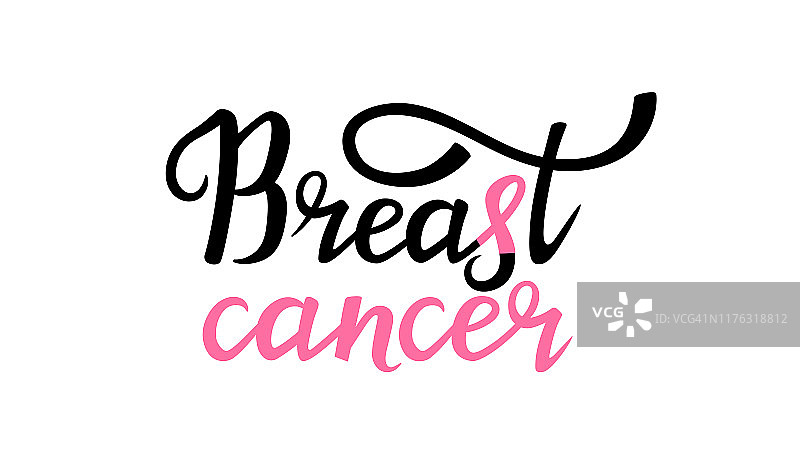 全国乳腺癌宣传月的横幅，上面有粉色丝带和手绘字母图片素材