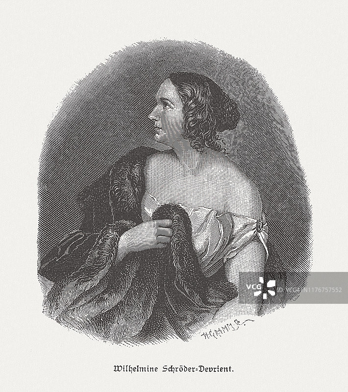 威廉敏Schröder-Devrient(1804-1860)，德国歌剧女高音，木刻，1885年出版图片素材