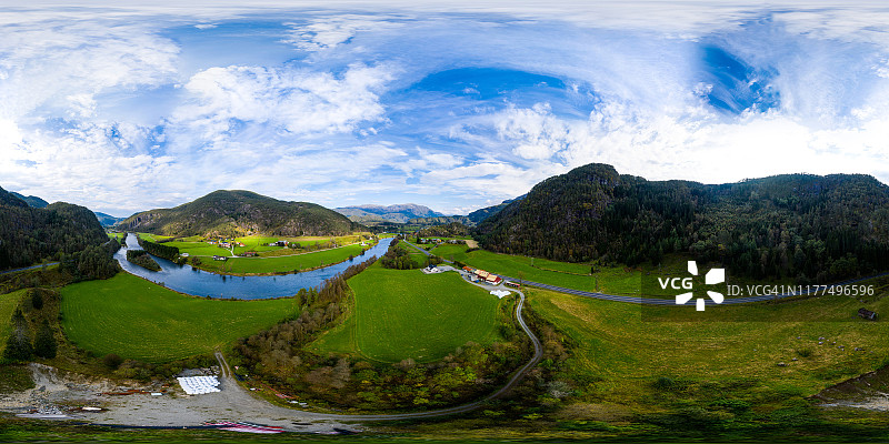 从挪威罗加兰郡一个叫Suldal的地方360度鸟瞰图片素材